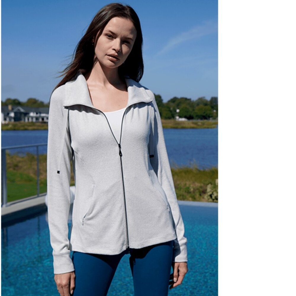 Greg Norman WNS4J471 Women's Mock Neck Full Zip Jacket Grey Heater Size M & L.